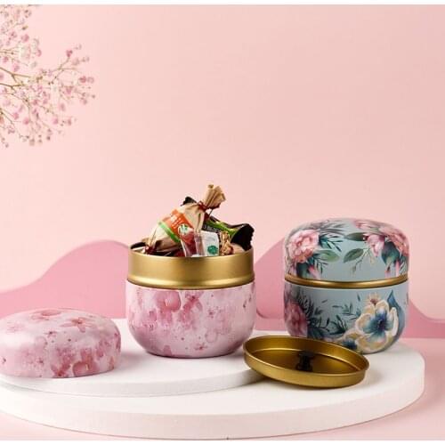 Tea Containers Japanese-Style Herbal Tea Cans Candy Snacks Small round Cans Mini Portable Tinplate Cans Packing Box