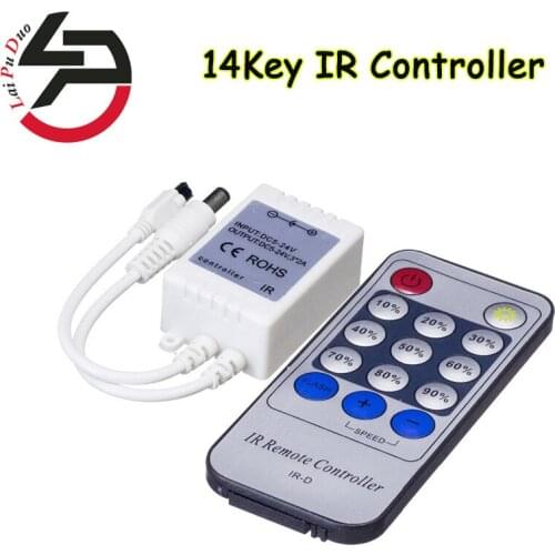 Laipuduo DC12-24V 14Key IR Remote Controller Dimmer 0-100% Single Color Controller LED Strip Light