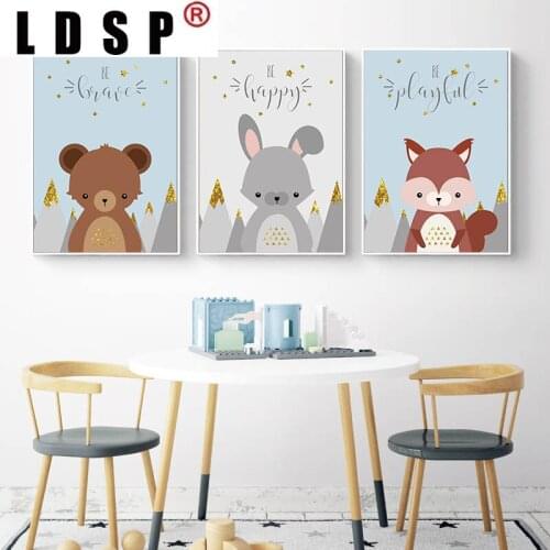 LDSP Fox Owl Bear Rabbit Cartoon Canvas Painting Wall Art Painting Print Poster Picture Nursery Kid Boy Bedroom Home Decor