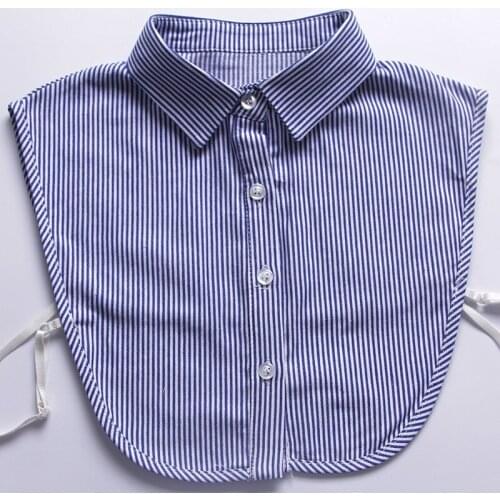 Linbaiway Women Detachable Lapel Fake Collar Cotton Blue Striped Shirt Fake False Collar Removable False Half Shirt Blouse Decor