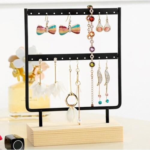 24/44 Holes Earrings Necklaces Metal Organizer Holder Wooden Jewelry Display Stand Eyewear Rack Frames