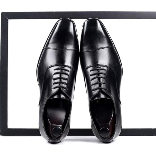 Cap-toe Classic Men Dress Shoes Wing-tip Derby PU Leather Big Size Heel Elegant Suit Business Formal Oxfords 2021