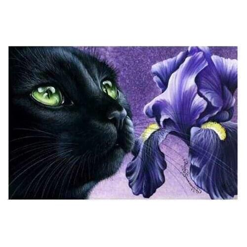 Purple Iris ,Cute black cat Cross Stitch Kits Top Quality Embroidery Sewing kit Needlework DIY 14CT Unprinted Decor Handmade