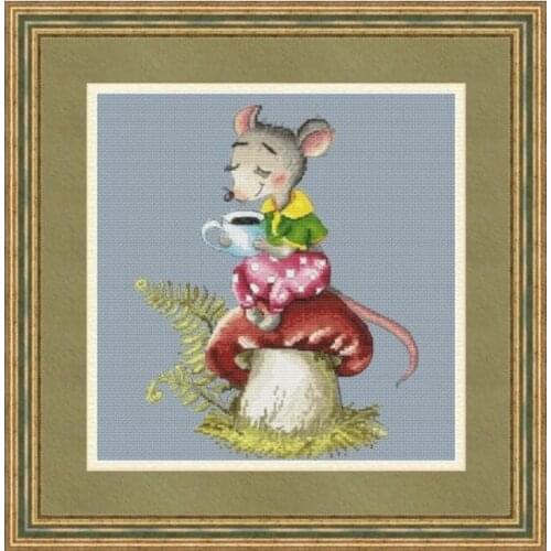 Mouses morning coffee Cross Stitch Kit Package Greeting Needlework Counted Cross-Stitching Kits New Style Counted