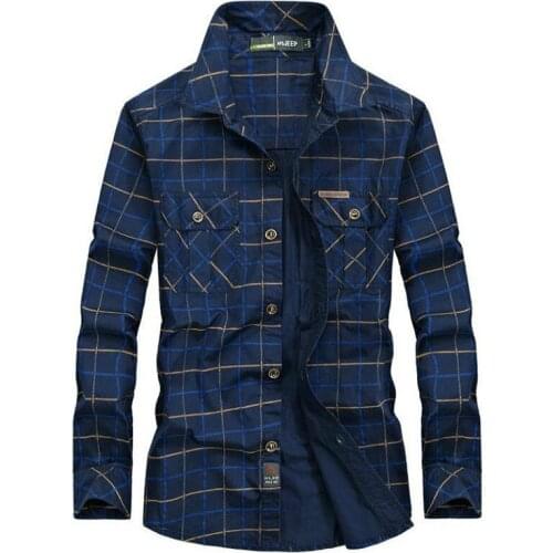 New Brand Shirt Men 2020 Casual Plaid Shirt Men Pure Cotton Long Sleeves Military Shirts Camisa Masculina Plus Size M-5XL