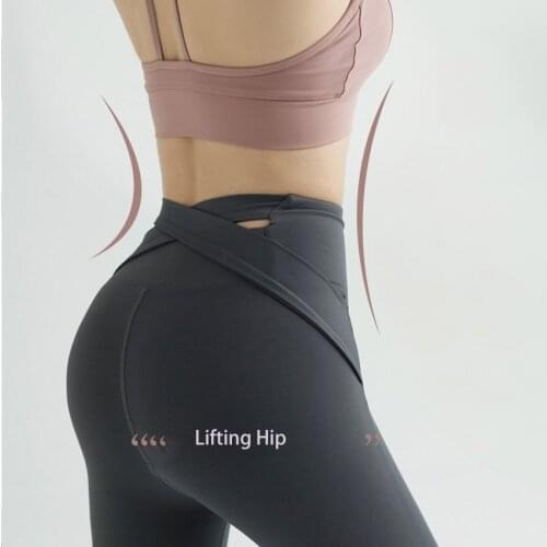 New High Waist Peach Hip Yoga Pants Hip Lift Elastic Cross Fitness Pants Women Tight Running Fast Dry Sports Pants