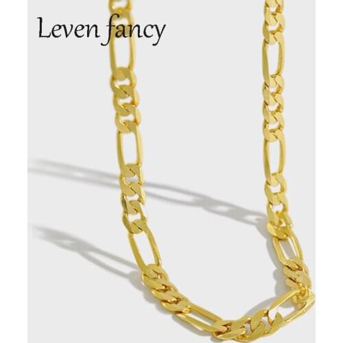 925 Sterling Silver Yellow Gold Figaro Chain Necklace Present for Women Figaro Curb Chain Woman Simple Choker Minimalist Jewelry