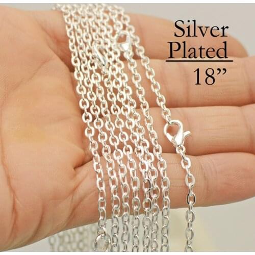 100 pcs - Silver Plated 18 Inch Chain Necklace, 18 Inch Necklace Chain, Oval Link Cable Chain Necklace, 18 inch Cable Necklace