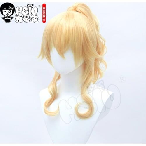 「HSIU Brand」game Genshin Impact cosplay Jean wig Golden ponytail short hair Fiber synthetic wig + Free brand wig net