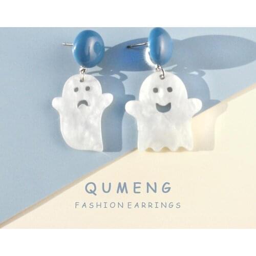 QUMENG 2020 Halloween Cartoons AcrylicThe little ghost drop earrings For Women cute funny Dangle Earrings Nightclub Jewelry