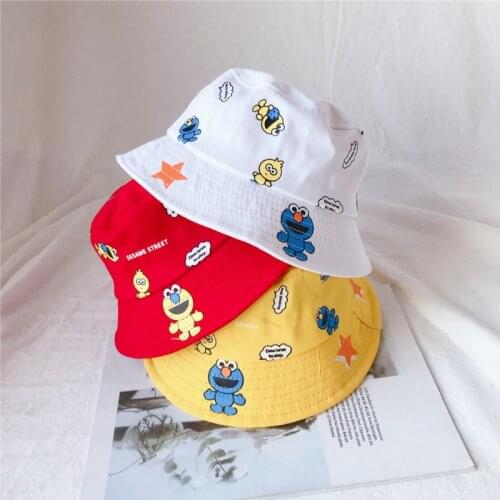 Summer Fisherman Hat Cartoon Sesame Street Hats For Children Bucket Hat Vintage Printing Fishing Hat Sun Hats