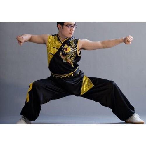 Unisex kids&adult nanquan embroidery dragon wushu suits kung fu clothing martial arts uniforms blue/black/yellow/red