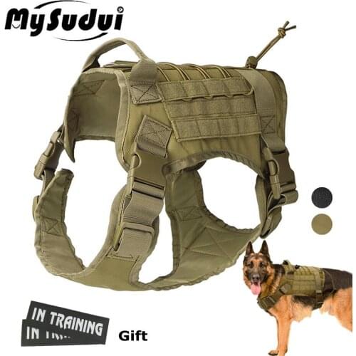 Military Tactical Dog Harness Vest Large Dog Adjustable Pet Dog Vest Harness Outdoor Training Nylon Vest German Shepherd Mysudui