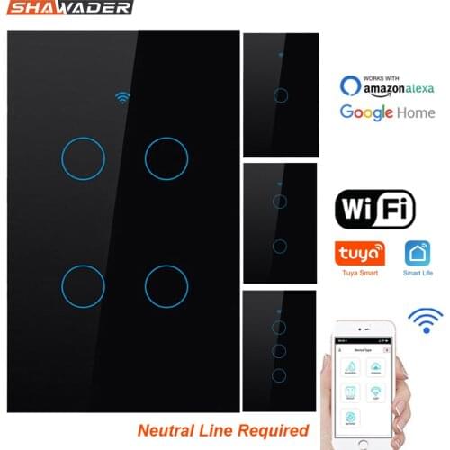 Wifi Smart Light Switch Glass Touch Panel Voice Remote Control Wireless Wall Lamp 2 way Parallel Switches for Alexa Google Home