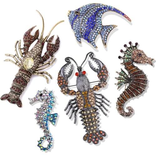 Morkopela Luxury Marine Life Brooches and Lobster Lady Fish Pin Crayfish Enamel Seahorse Clip Accessories Clothes Scarf Gifts