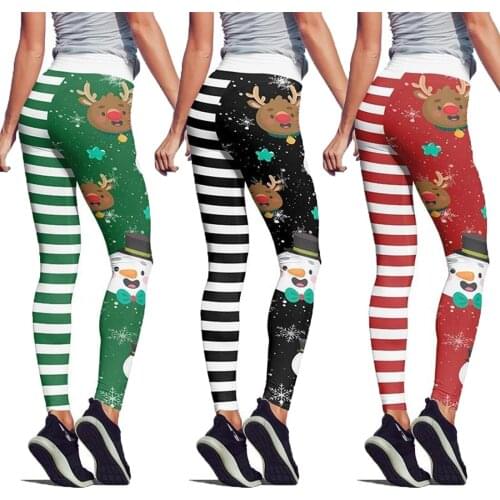 FNOCE 2020 new womens leggings seamless sexy elegant fashion Christmas elk snowman print high waist tight slim casual full pants
