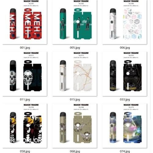 100pcs/lot mix 10 types Fashion skin 3M PVC Case Film Sticker for caliburn g vape kit