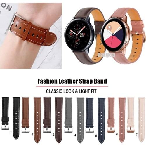 20mm 22mm Fashion Leather Watch Band Strap for Samsung Galaxy Watch Active 2 40mm 44mm Replacement Wrist strap Elegant Bracele