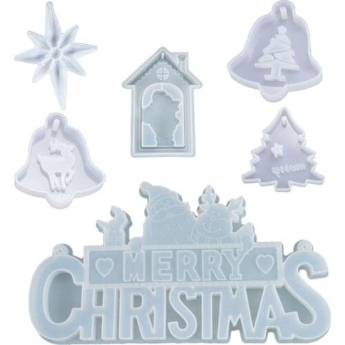 6Pcs Christmas Theme Silicone Resin Casting Mold Kit Epoxy Resin Pendant Mold