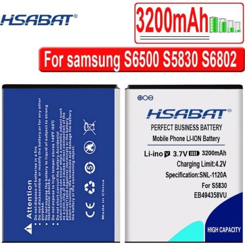HSABAT EB464358VU 3200mAh Battery for Samsung Galaxy Y Duos S6102 Mini 2 Battery S5830 S6500 S6802 Galaxy Ace Plus S7500 S7508