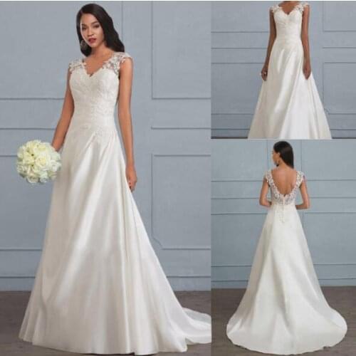 2021 New Fashion Vestido De Noiva White Backless Lace Wedding Party Dress Cap Sleeve Elegant Wedding Gown Bride Dress