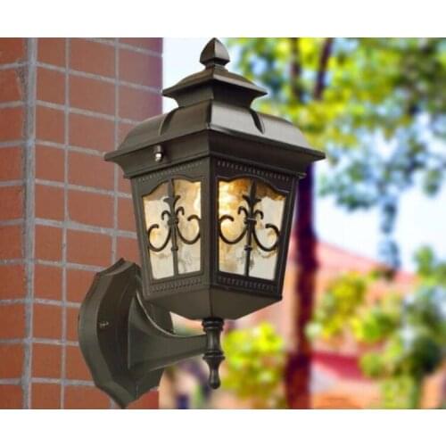 Free Shipping Outdoor Waterproof Antique Die-casting Aluminum Porch Light Style Black Wall Lantern Lamp