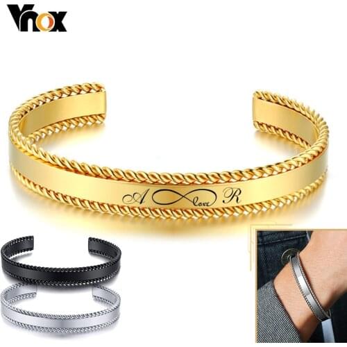 Vnox Customized Stainless Steel Bangle for Men Women Twisted Edge Personalized Name Quotes Family Love Xmas Gift