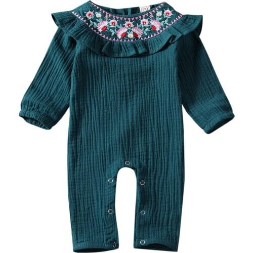 0-18M Newborn Kid Baby Girl Clothes Flower Embroidery Ruffle Romper Jumpsuit Outfit