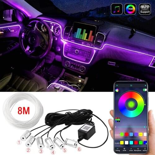 Car APP Bluetooth Control Flexible 6 in 1 RGB LED Strip Lights DIY Refit Auto Interior Atmosphere Decoration RGB 5050 12V