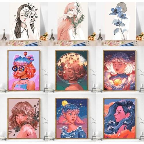 Girls with Powers Painting By Numbers Kits Hand Painted Home Decor Drawing Canvas DIY Oil Coloring Paint Pictures By Numbers