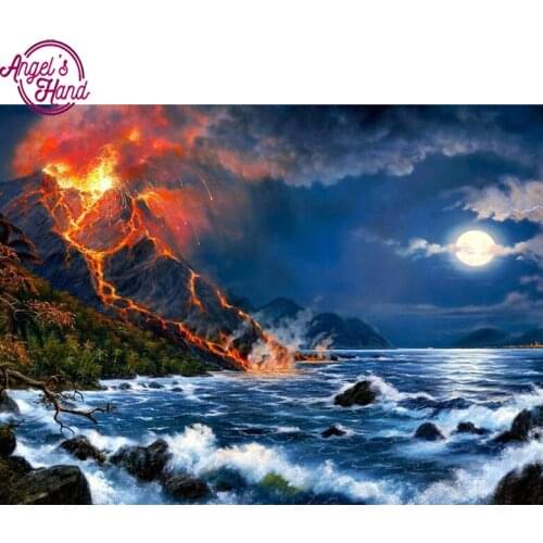 5D DIY diamond embroidery sea and volcanic diamond painting Cross Stitch full square Rhinestone mosaic home decoration