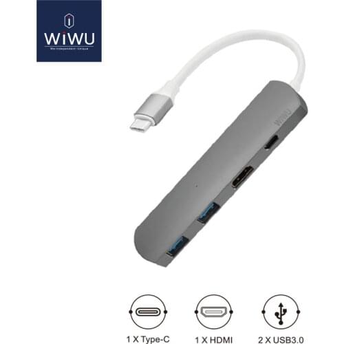 WIWU Type C Hub with HDMI 4 in 1 USB 3.0 Adapter for MacBook Hub USB Computer Peripherals USB Type C HDMI for MacBook Pro Air