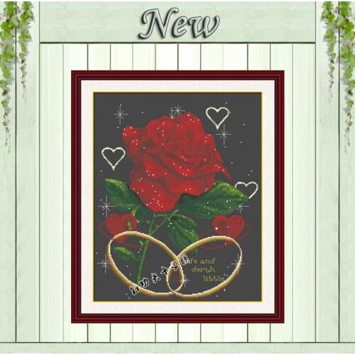 Red rose flowers love painting counted on canvas Cross Stitch Embroider kits Needlework Sets DMC 14CT 11CT black cloth unprinted