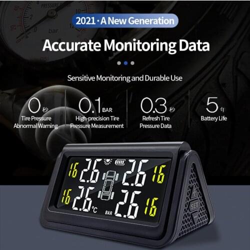 Smart Car Tire Pressure Monitor C280 LCD Display Tire Pressure Temperature Alarm Screen System Solar Power TMPS With 4 Sensors