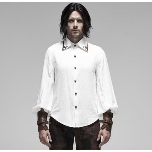 PUNK RAVE Mens Steampunk Applique Shirt Punk Personality Handsome Party Evening Long Sleeve Gentleman Dress Blouse