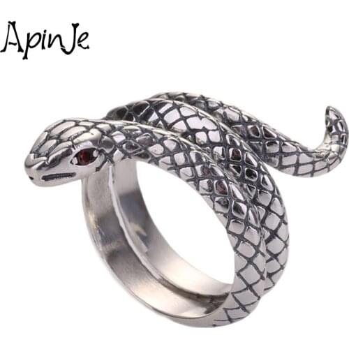 Apinje 925 Sterling Silver Men Women Rings Retro Punk Exaggerated Spirit Snake Ring Fashion Personality Open Adjustable Jewelry