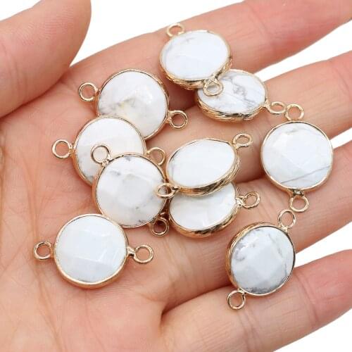 Natural Stone Pendant White Turquoises Golden plated Connector for Charms Jewelry Making DIY Necklace Bracelet