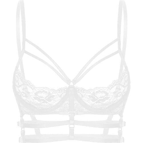 Lingerie Bra Top for Sexy Womens Strappy See-Through Unlined Underwired Erotic Lace Bra Adjustable Spaghetti Strap Bikini Top