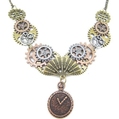 Newest Model Fan and Clock Pendant DIY Mutli Gears Postive Steampunk Vintage Necklace