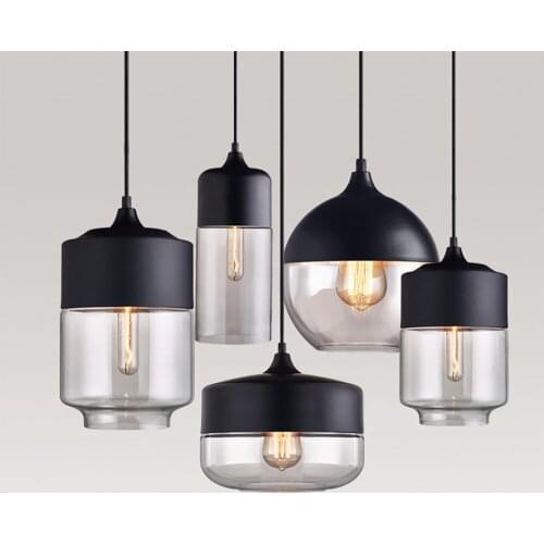 Nordic Clear Amber Glass Pendant Lamp Retro Droplight Bar Cafe Bedroom Restaurant American Country Style Hanging Lamp