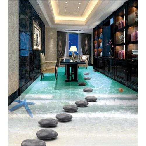 PVC Beautiful romantic beach conch shells non-slip waterproof self-adhesive 3D floor sticker tiles bathroom 3D wallpaper