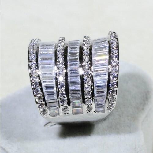 Luxury Jewelry Sparkling Luxury Jewelry 925 Sterling Silver Princess Cut 5A Zirconia Square CZ Eternity Wedding Band Ring Gift