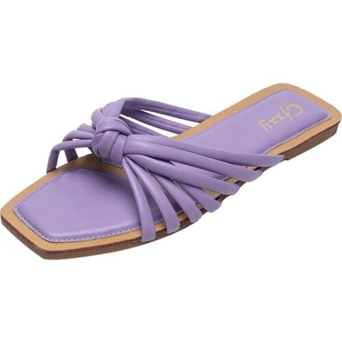 2021 Summer Womens Slippers Fashion Woven Hollow Out Design Comfortable Square Head Flat-bottomed Female Sandals Woman Shoes