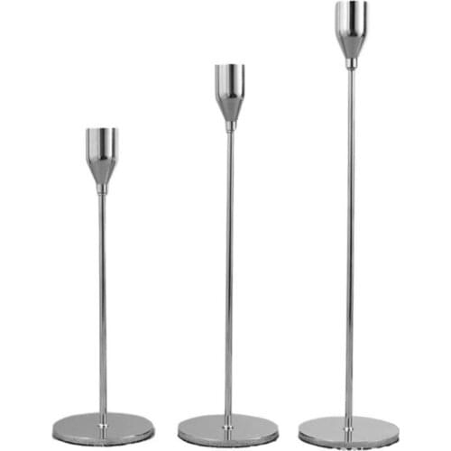 Silver Taper Candle Holders Set of 3,Wedding & Dinning Table Decorative Candlestick Holder,Metal Candelabra,Fits 3/4 inch Thick