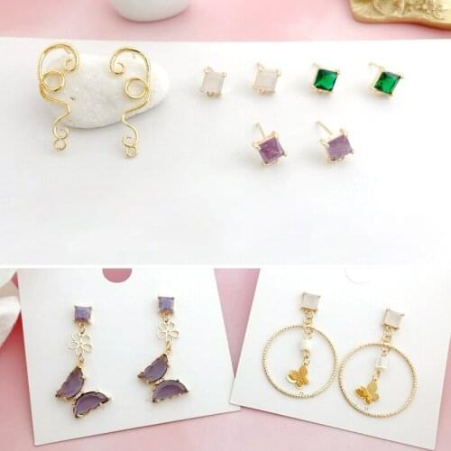 Copper plated real gold exquisite simple retro square zircon 925 silver needle baroque pattern earrings DIY earring material