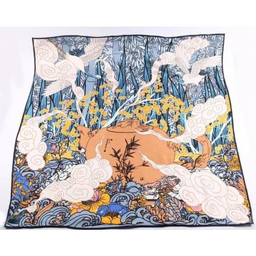 35" Large Square 100% Silk Scarf Shawl Women 2021 Fashion Scarves Wraps Head Scarves