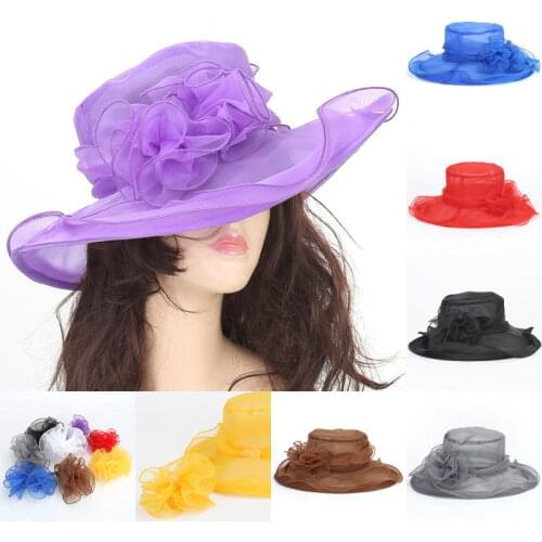 Elegant Women Lace Wide Brim Kentucky Derby Sun Hat Flower Beach Wedding Tea Party Church Cap