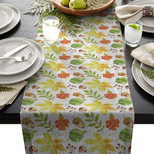 Linen Cotton Table Runners For Wedding Party Home Decoration Autumn Plants Maple Leaves Modern Tablecloth New Year Decor