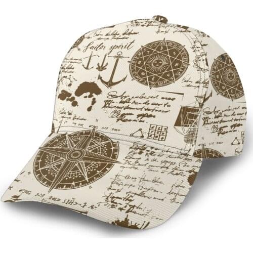 Old Manuscript With Caravels Wind Rose Anchors Sport Caps Baseball Hat Men Women Visor Cap Baseball Cap Street Hip Hop Caps