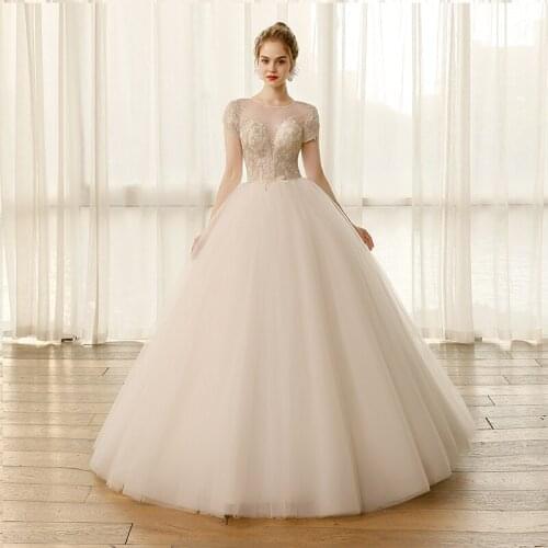 SL8195 short sleeve wedding dress plus size lace crystal sequins bridal ball gown for women floor length wedding bridal dresses